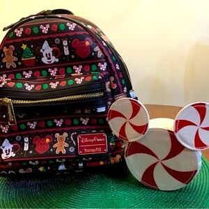 EUC Disney Parks Loungefly Gingerbread Mickey Backpack w/free zip coin purse
